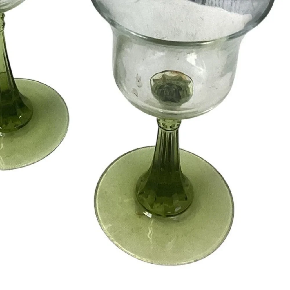 Set of 2 Vintage PartyLite Green Glass Stem Votive Tealight Candle Holders